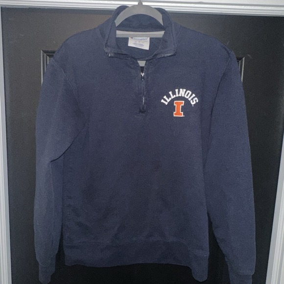 Champion 1/4 Zip Sweatshirt Men's Small Navy Illinois Mock Neck Long Sleeve - Picture 1 of 6